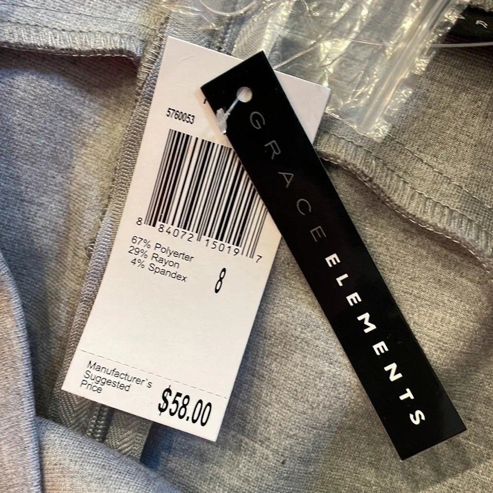 Grace Elements PONTE stretch straight skirt mist grey Heather color zip button 8